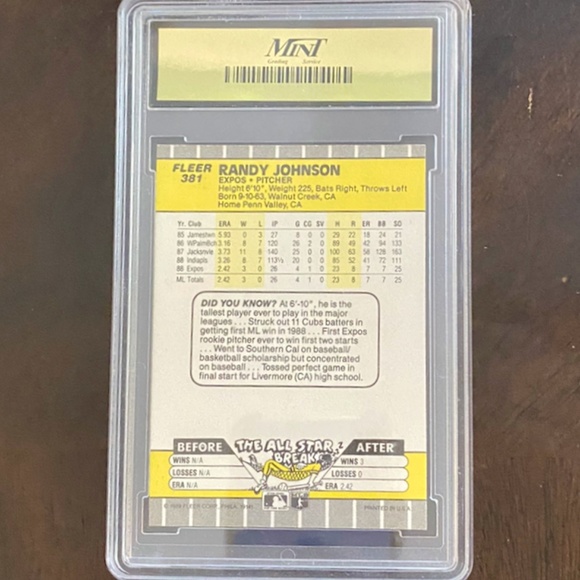 1989 FLEER GLOSSY RANDY JOHNSON #381 ROOKIE AD COMPLETELY BLACKOUT OUT - Picture 2 of 2